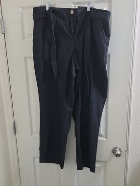 Ashley Stewart Dark Rinse Straight Leg Pants with Waist Tie